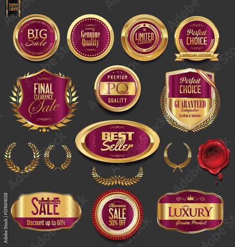 Golden badges and labels with laurel wreath collection 