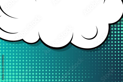 Abstract creative concept vector comic pop art style blank, layout template with clouds beams and isolated dots background. For sale banner, empty speech bubble set, illustration halftone book design.