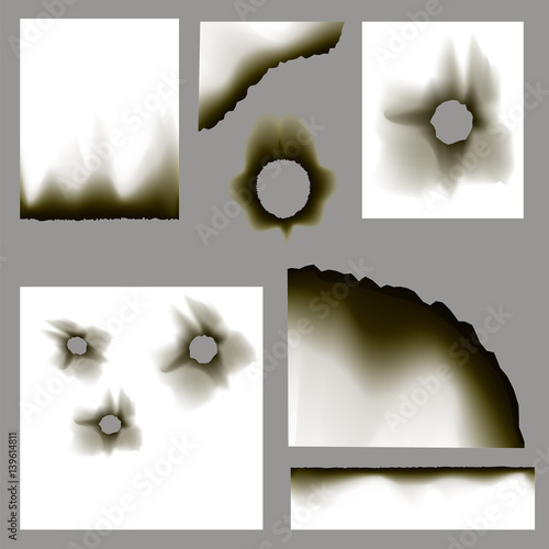Realistic Burnt Holes and Scorched Papers Isolated on White Background