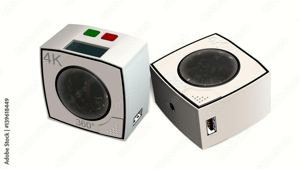 Fototapeta premium 360 degree camera with two lenses isolated on white