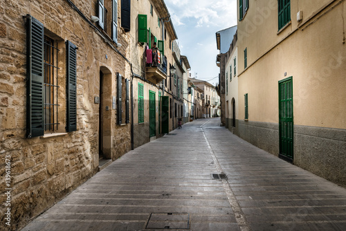 Mediterranean street in Alcudia Old Town  Majorca Balearic island of Spain