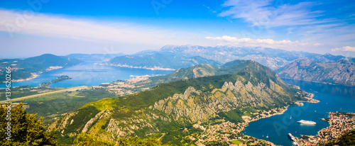 Panoramic view on Kotor bay and Old Town. Kotor, Montenegro.