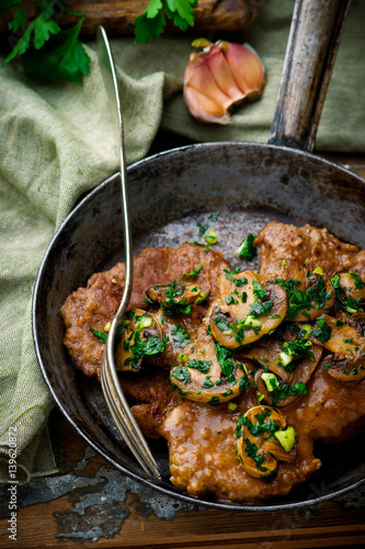 Mushroom Scaloppine.selective focus