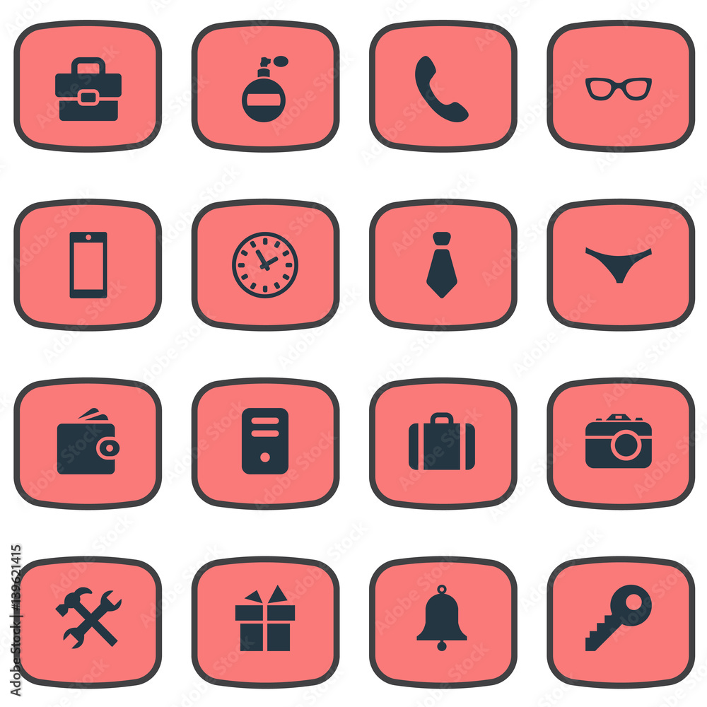 Vector Illustration Set Of Simple Icons. Elements Present, Time, System