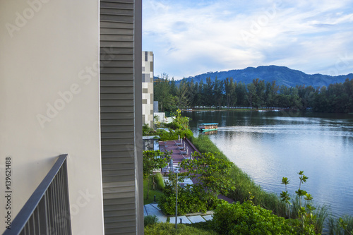 Beautiful view from the balcony of the lagoon and the hotel grounds