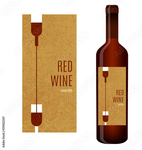 Vector wine label with pouring wine and wine glasses