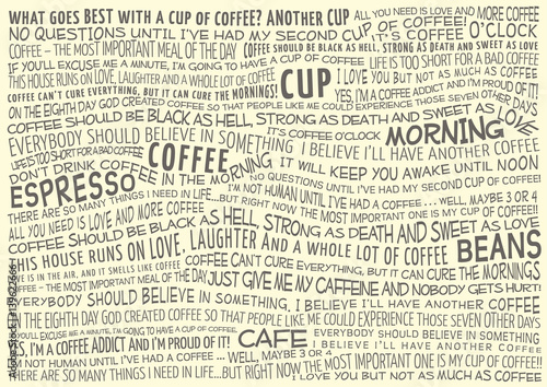 typographic vector background with sayings about coffee