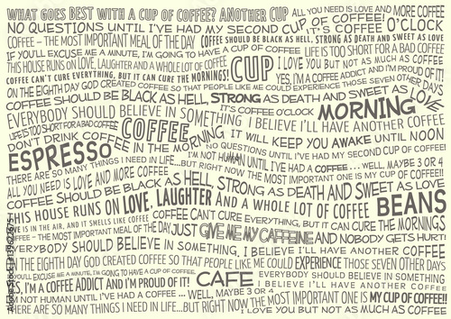 typographic vector background with sayings about coffee
