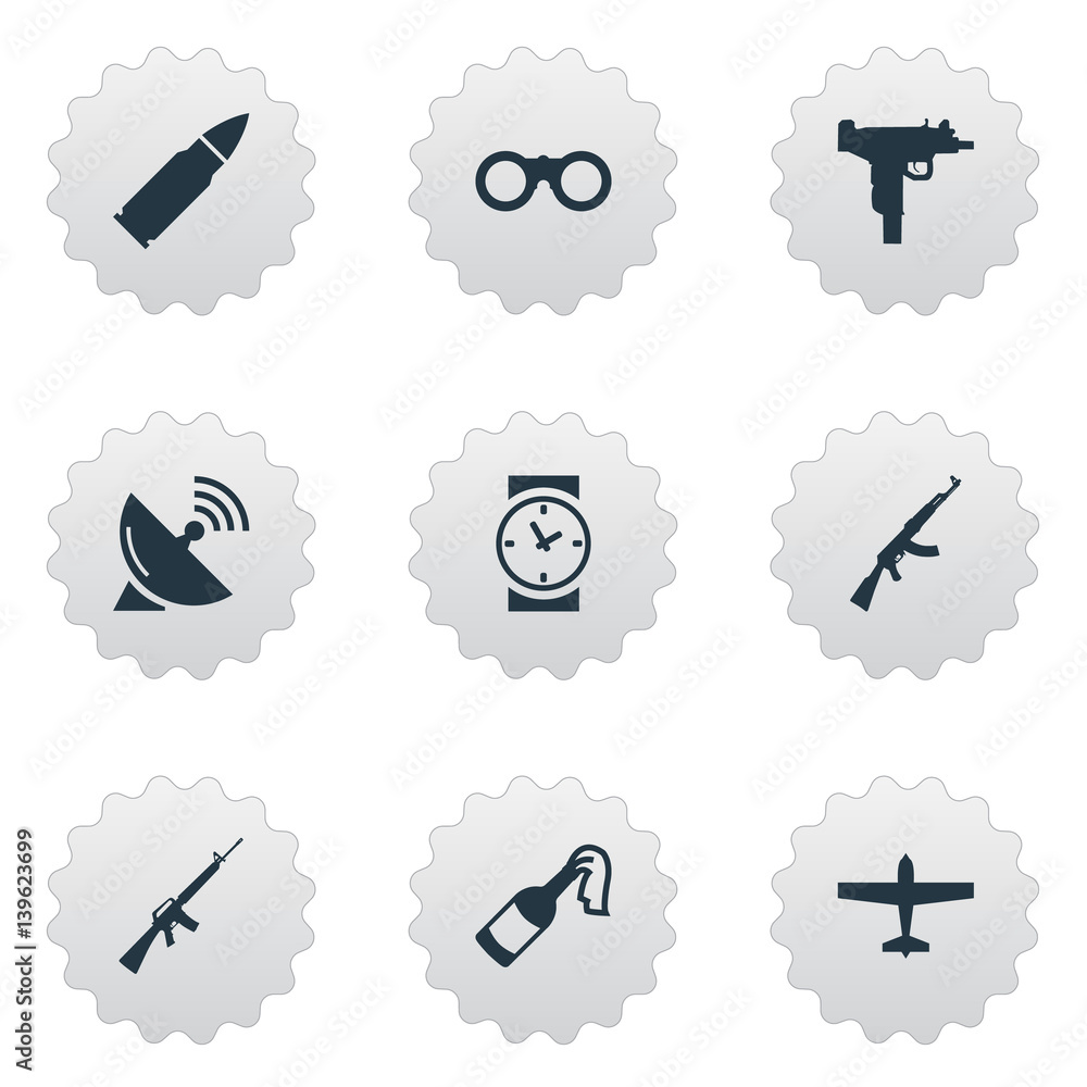 Vector Illustration Set Of Simple Battle Icons. Elements Rifle Gun
