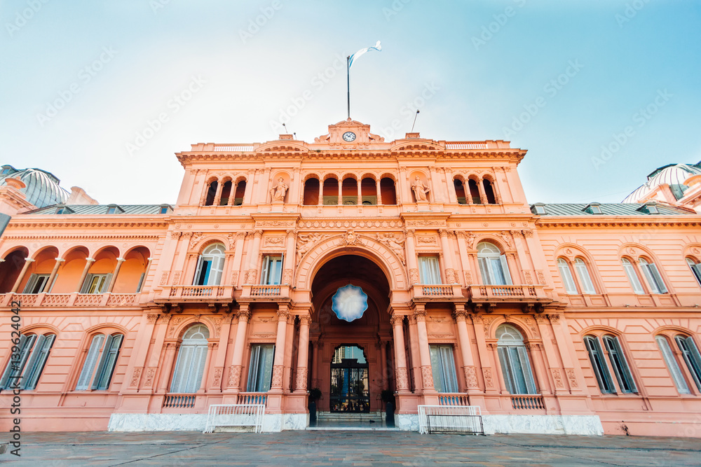 Casa Rosada (Pink House), presidential  Palace in Buenos Aires, Argentina, view from the front entrance