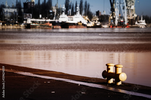 Poland. City Szczecin. Evening view of the river port