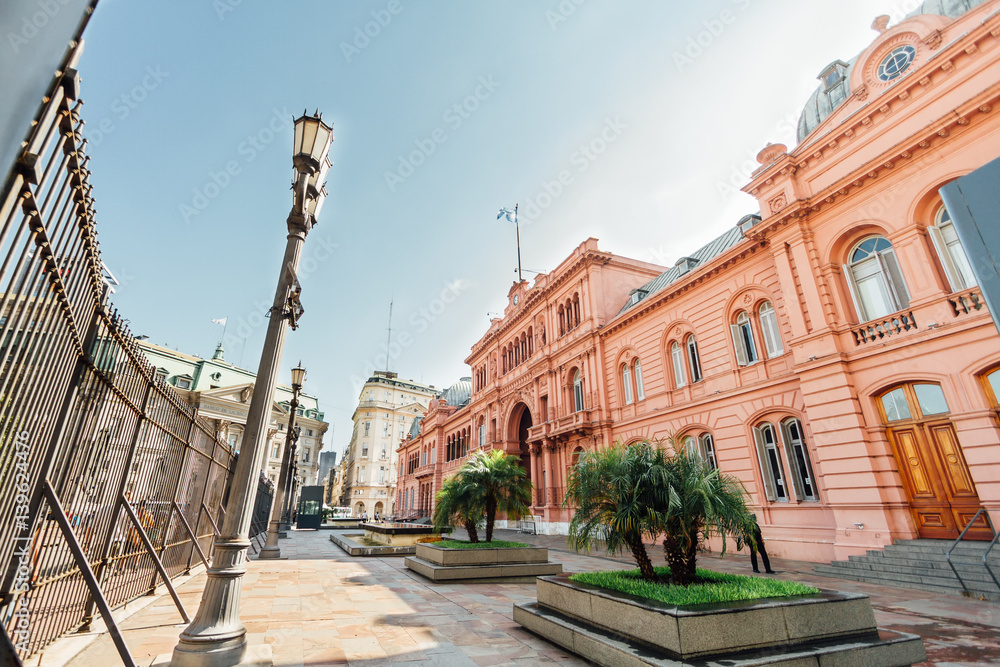 Casa Rosada (Pink House), presidential  Palace in Buenos Aires, Argentina, view from the front entrance