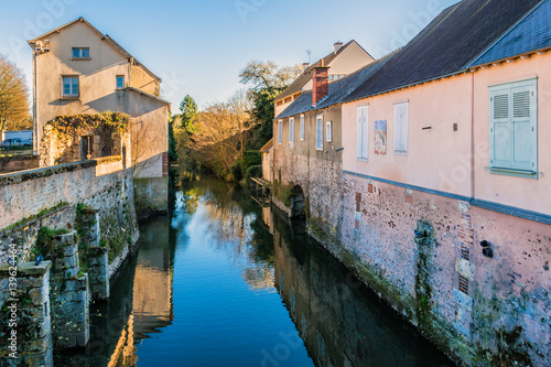Eure River embankment in a small town Chartres. France.