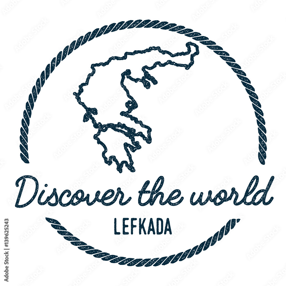 Lefkada Map Outline. Vintage Discover the World Rubber Stamp with ...
