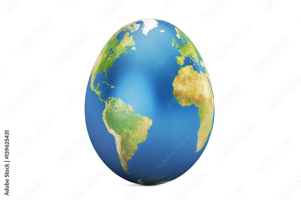 Easter egg with world map, 3D rendering