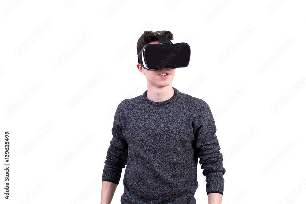 The man with glasses of virtual reality on white isolated background. The man with glasses of virtual reality on white isolated background.