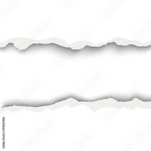 Vector snatched horizontal lane with torn edges in sheet of white paper. White background of the resulting window.Template paper design.