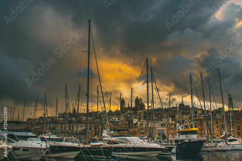 Beautiful evening in Senglea and Basilica of Our Lady of Victories