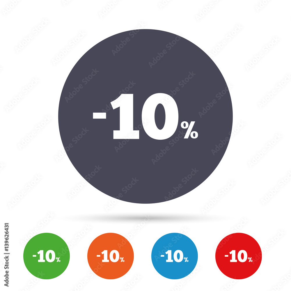 10 percent discount sign icon. Sale symbol. 10 percent discount sign icon. Sale symbol.