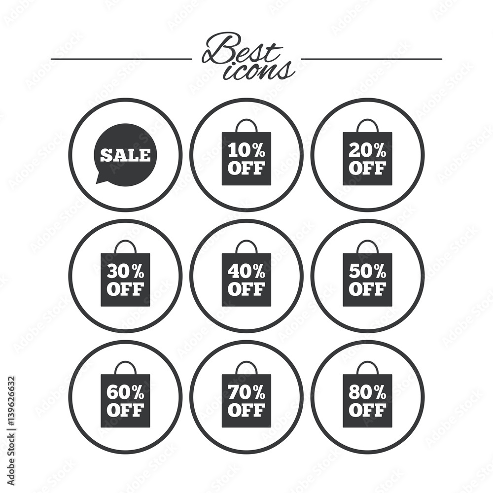 Sale discounts icons. Special offer signs.