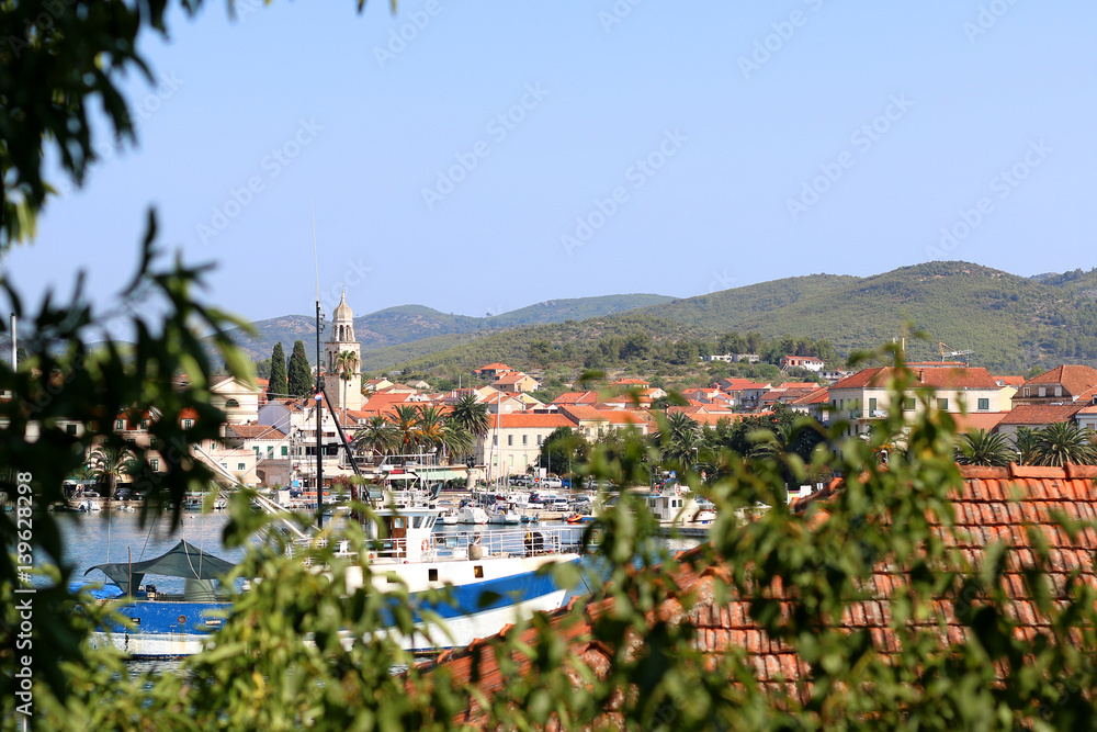 Beautiful view of town Vela Luka, island Korcula, Croatia. 