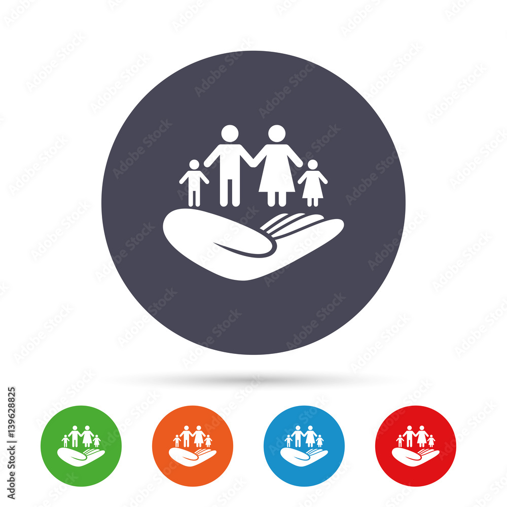 Family insurance sign. Hand holds human group. Family insurance sign. Hand holds human group.
