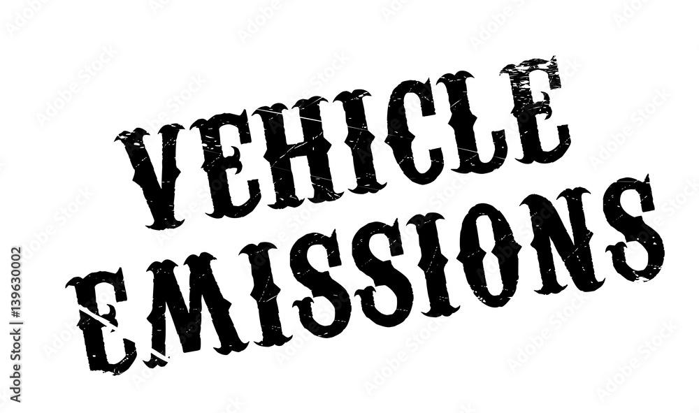 Vehicle Emissions rubber stamp. Grunge design with dust scratches. Effects can be easily removed for a clean, crisp look. Color is easily changed.