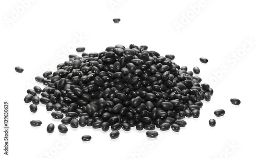 pile organic black beans, isolated on white background