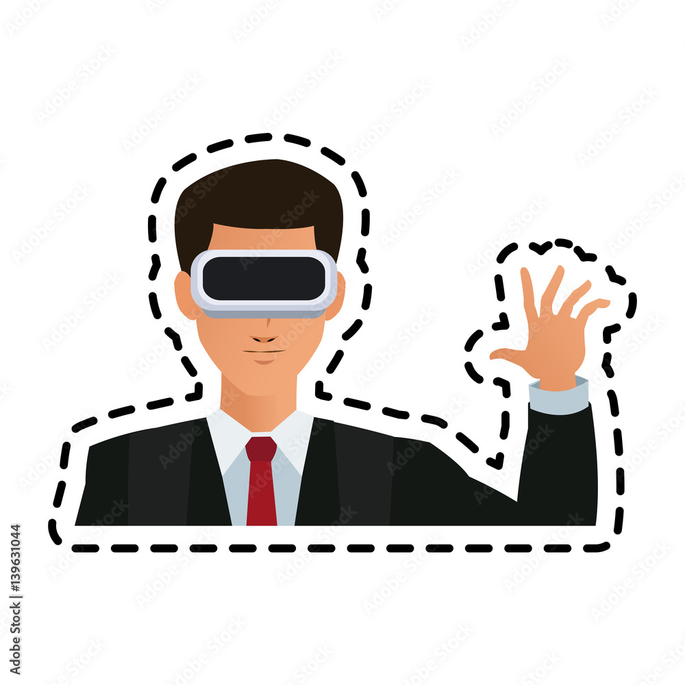 man wearing virtual reality goggles icon image vector illustration