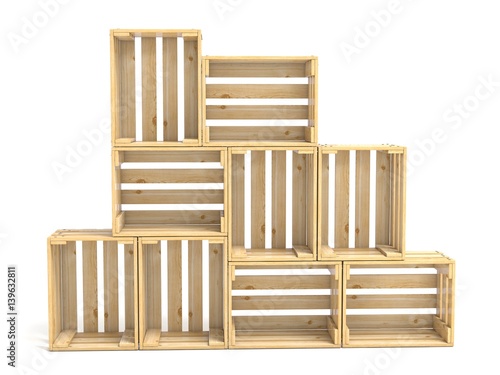 Tableau sur toile Empty wooden crates arranged 3D
