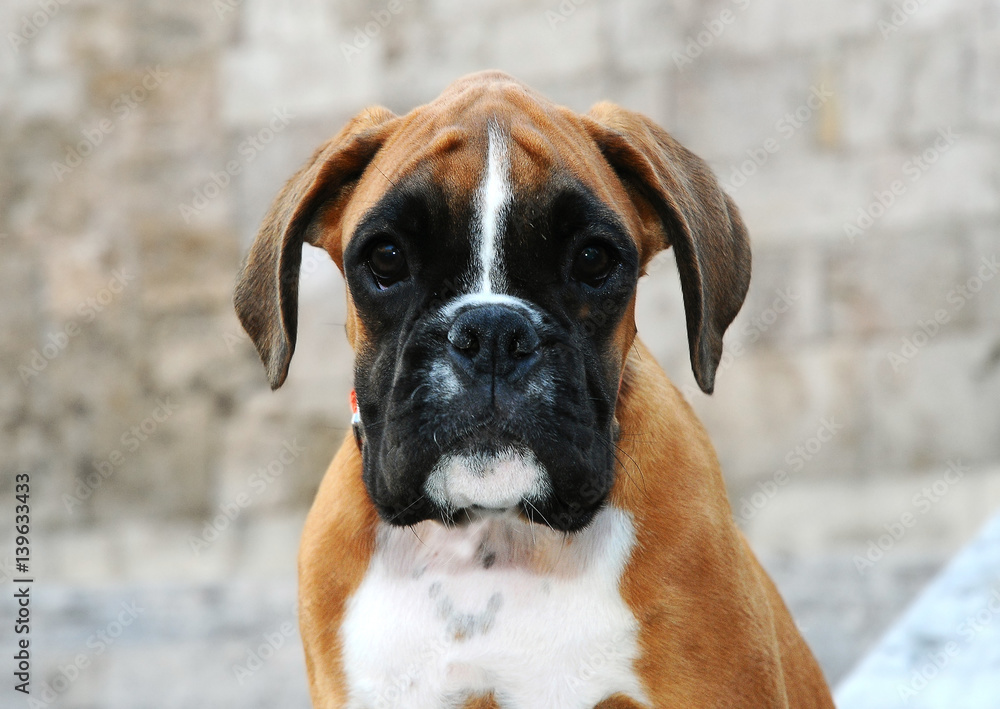 Portrait of puppy dog breed boxer