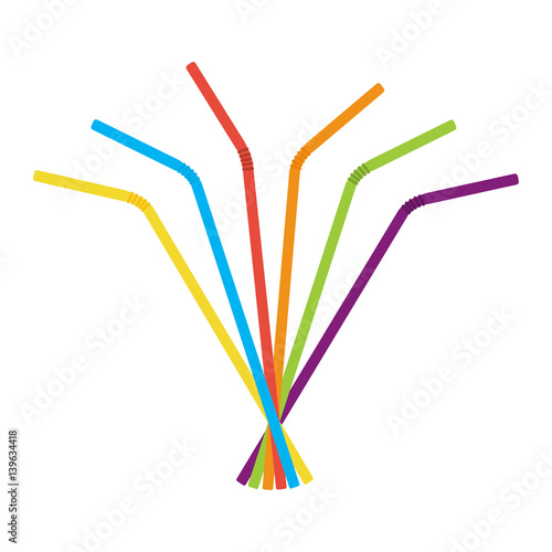 Plastic straws for cocktail set. Orange, red, blue, yellow, green, violet straws. Vector illustration