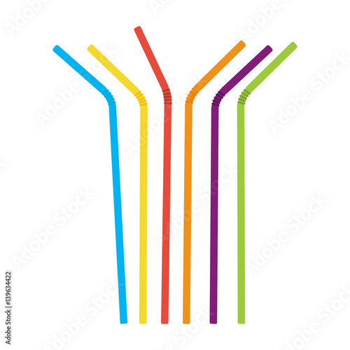 Plastic straws for cocktail set. Orange, red, blue, yellow, green, violet straws. Vector illustration