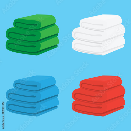 Set colored towels. Beautiful folded plaids. Four different colors in a kit. Vector Illustration