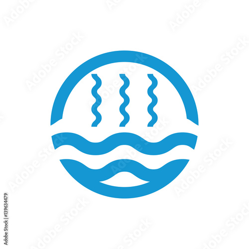 Abstract waves of water and evaporation flat icon. Blue. Vector illustration