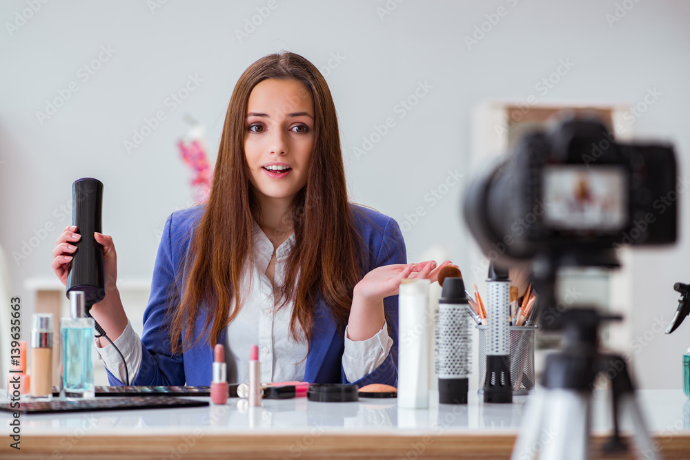 Beauty fashion blogger recording video Beauty fashion blogger recording video