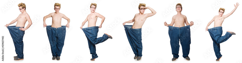 Fototapeta premium Funny man with trousers isolated on white