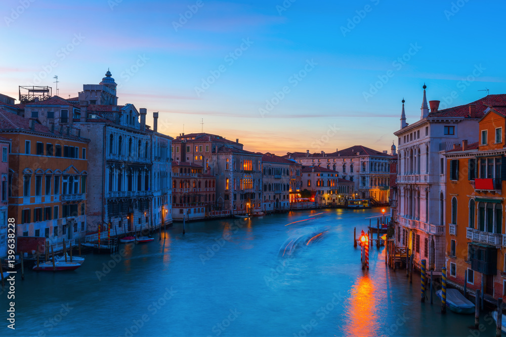 Grand Canal in Venice, Italy, at night