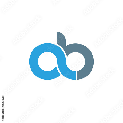 Initial letter ab modern linked circle round lowercase logo blue gray