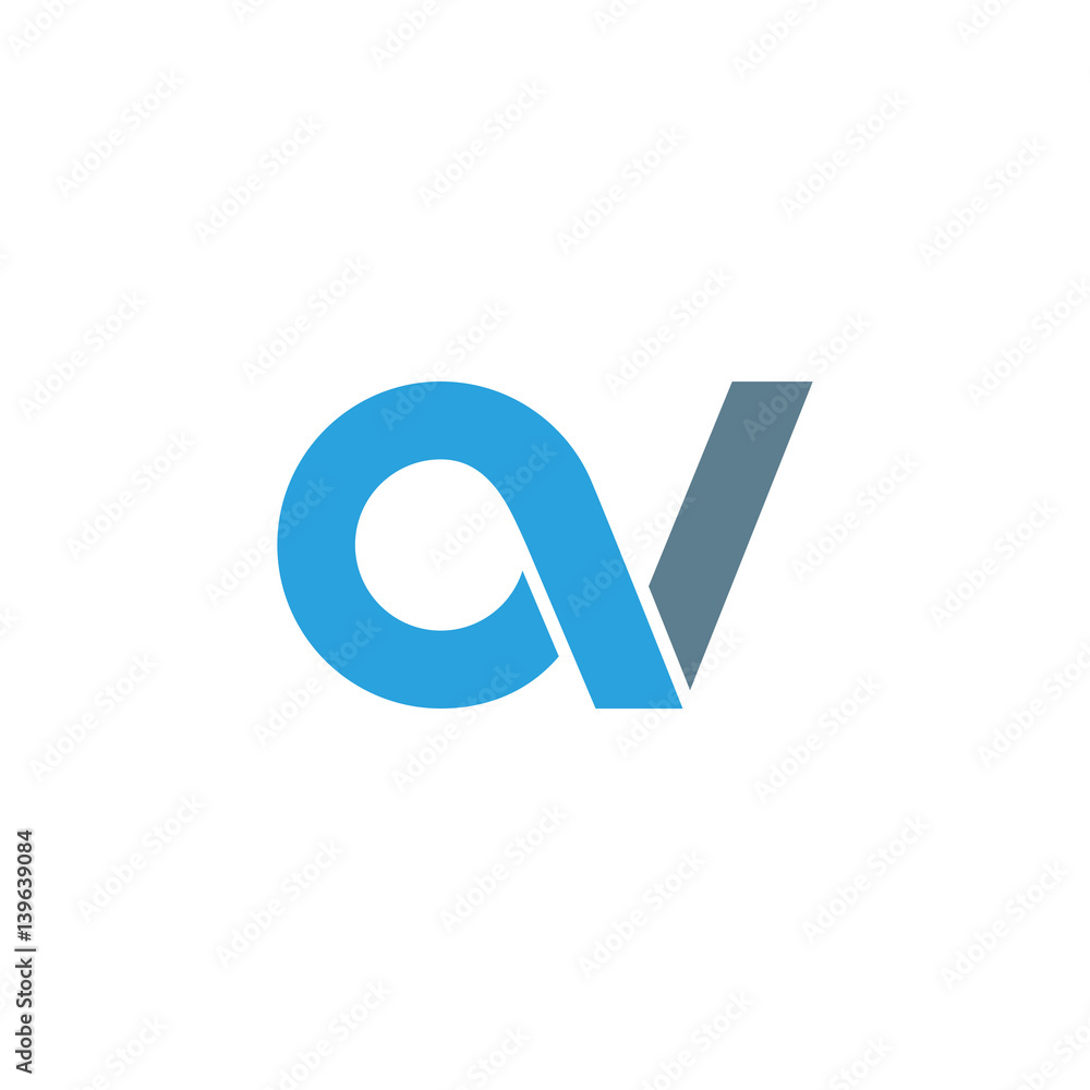 Initial letter av modern linked circle round lowercase logo blue gray