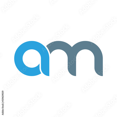 Initial letter am modern linked circle round lowercase logo blue gray