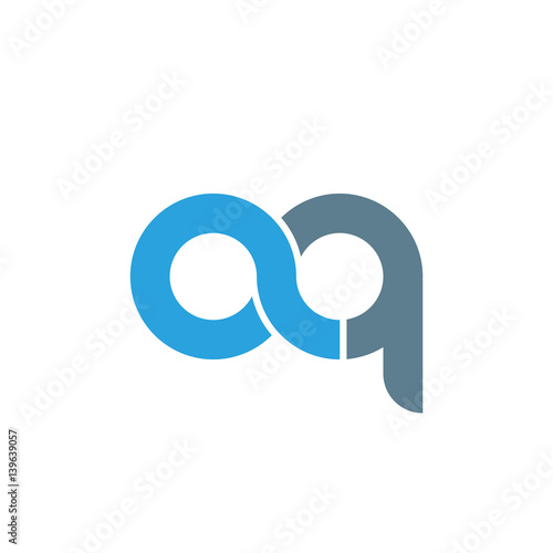 Initial letter aq modern linked circle round lowercase logo blue gray