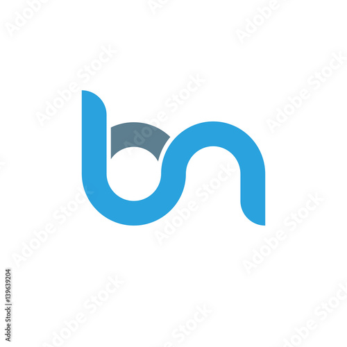 Initial letter bn modern linked circle round lowercase logo blue gray