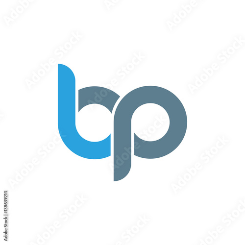 Initial letter bp modern linked circle round lowercase logo blue gray photo