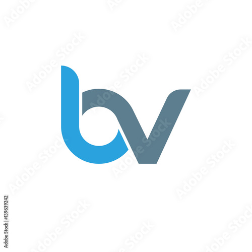 Initial letter bv modern linked circle round lowercase logo blue gray photo