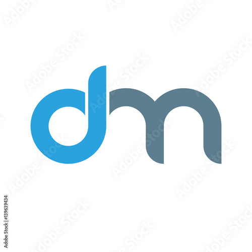 Initial letter dm modern linked circle round lowercase logo blue gray