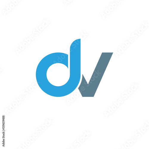 Initial letter dv modern linked circle round lowercase logo blue gray photo