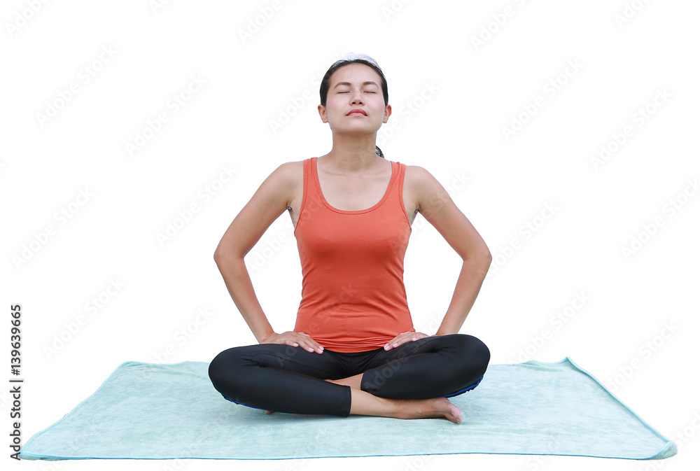 Asian Young woman doing yoga exercises isolated on white background Asian Young woman doing yoga exercises isolated on white background