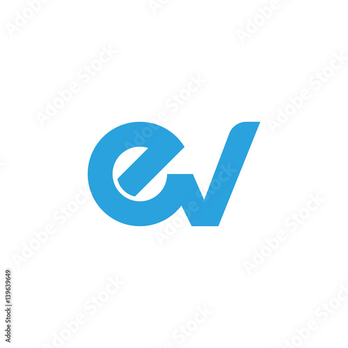 Initial letter ev modern linked circle round lowercase logo blue