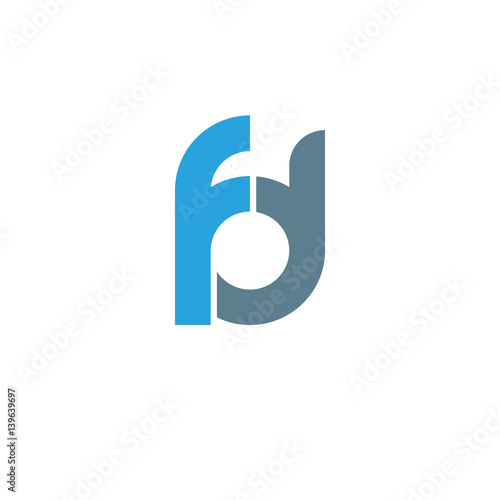 Initial letter fd modern linked circle round lowercase logo blue gray
